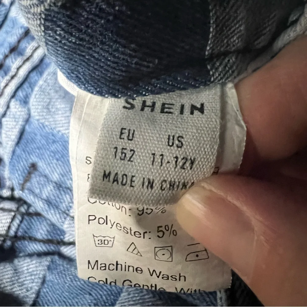 Great Condition SHEIN Girls Straight Leg Checkered Jeans with Pockets